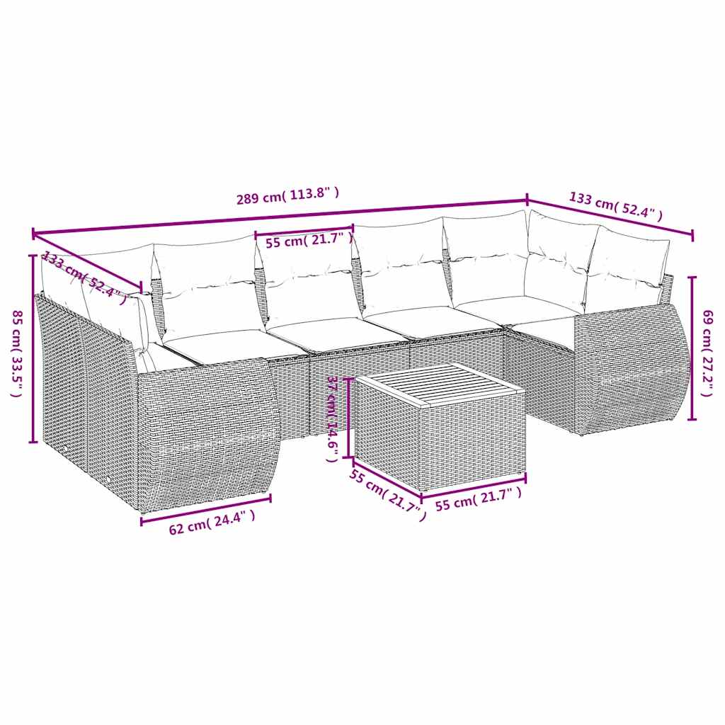 8-delige tuinbankset met kussens, zwart polyrotan is nu te koop bij PeponiXL, paradijselijk wonen!