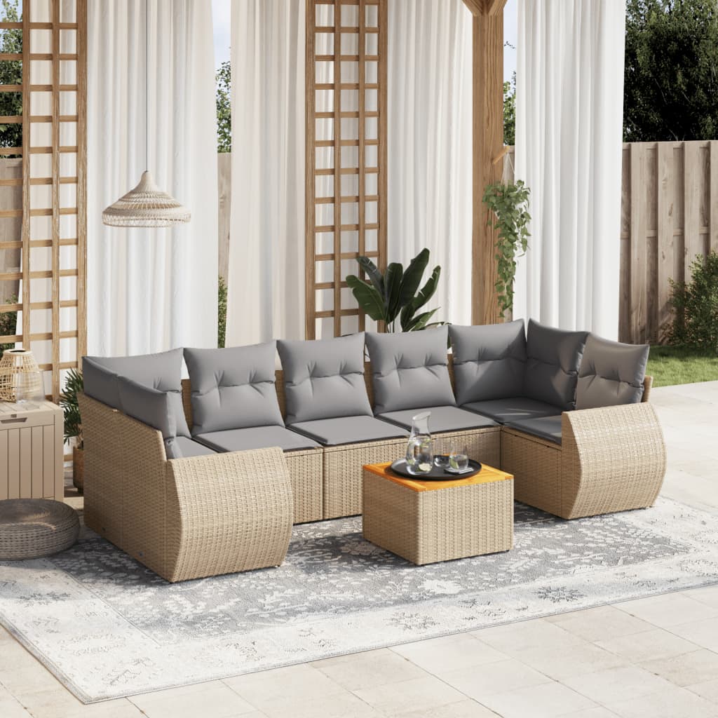 8-delige Loungeset met kussens poly rattan beige is nu te koop bij PeponiXL, paradijselijk wonen!
