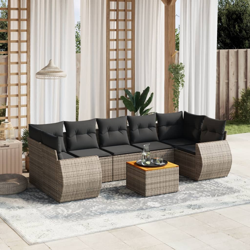 8-delige Loungeset met kussens poly rattan grijs is nu te koop bij PeponiXL, paradijselijk wonen!