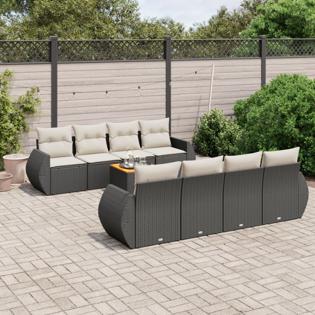 9-delige Loungeset met kussens poly rattan zwart is nu te koop bij PeponiXL, paradijselijk wonen!