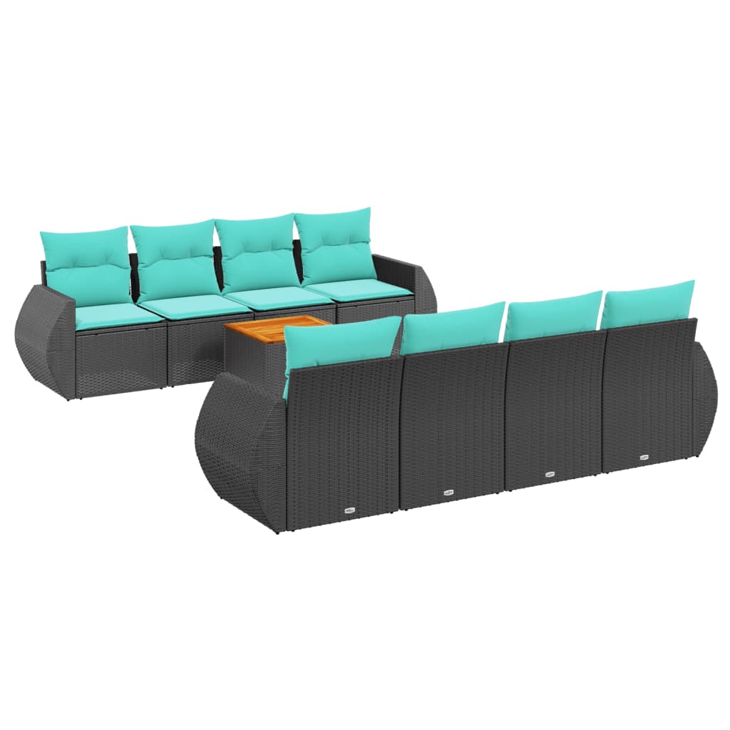 9-delige tuinbankset met kussens van zwart polyrotan is nu te koop bij PeponiXL, paradijselijk wonen!