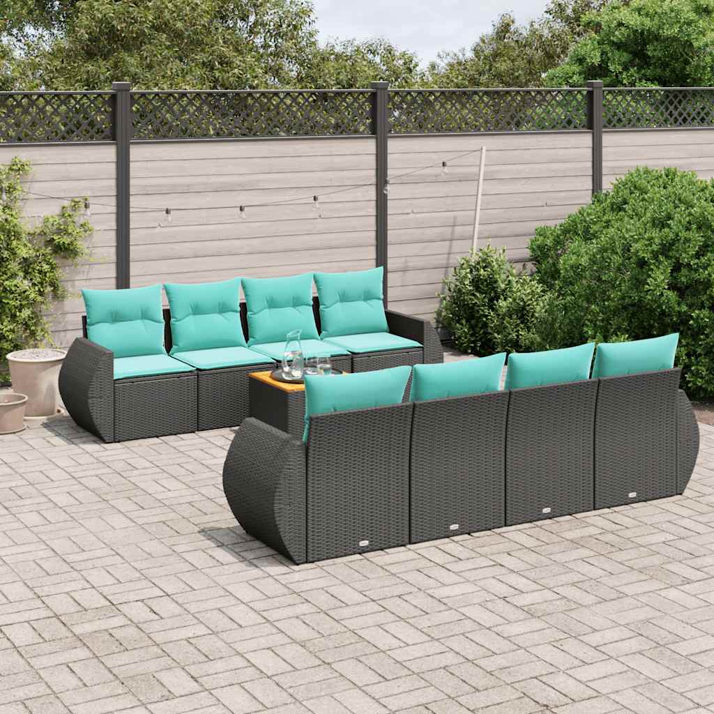 9-delige tuinbankset met kussens van zwart polyrotan is nu te koop bij PeponiXL, paradijselijk wonen!