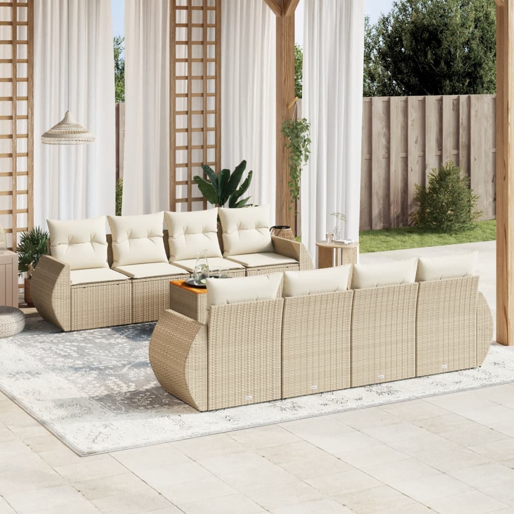 9-delige Loungeset met kussens poly rattan beige is nu te koop bij PeponiXL, paradijselijk wonen!