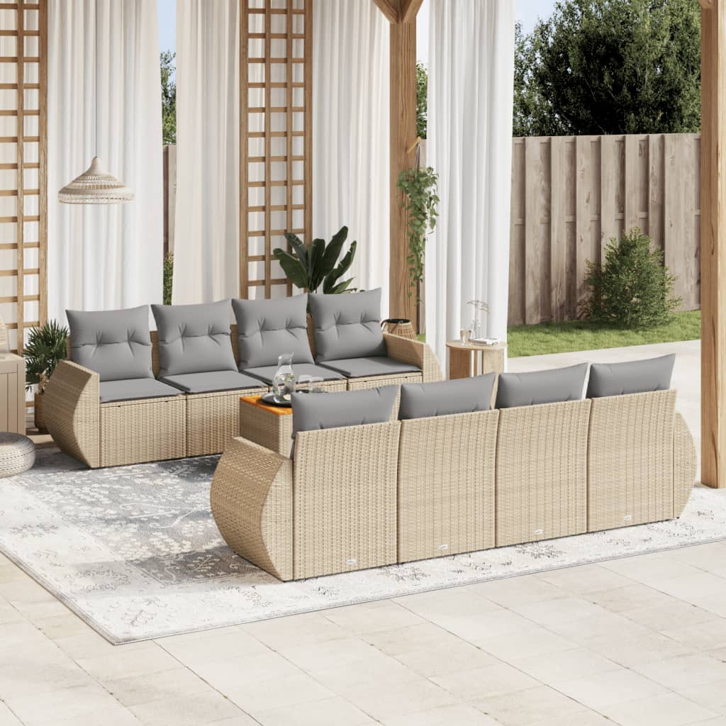9-delige Loungeset met kussens poly rattan beige is nu te koop bij PeponiXL, paradijselijk wonen!
