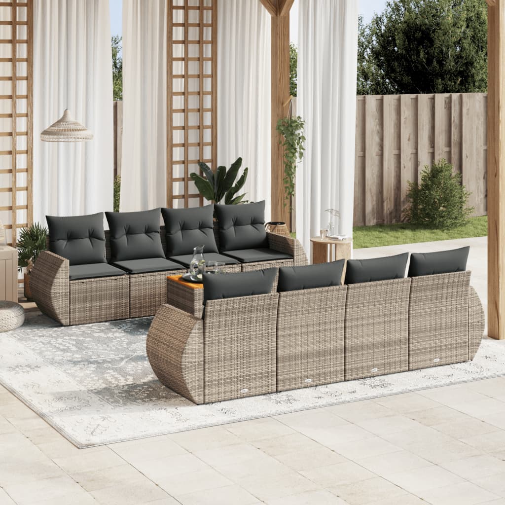 9-delige Loungeset met kussens poly rattan grijs is nu te koop bij PeponiXL, paradijselijk wonen!