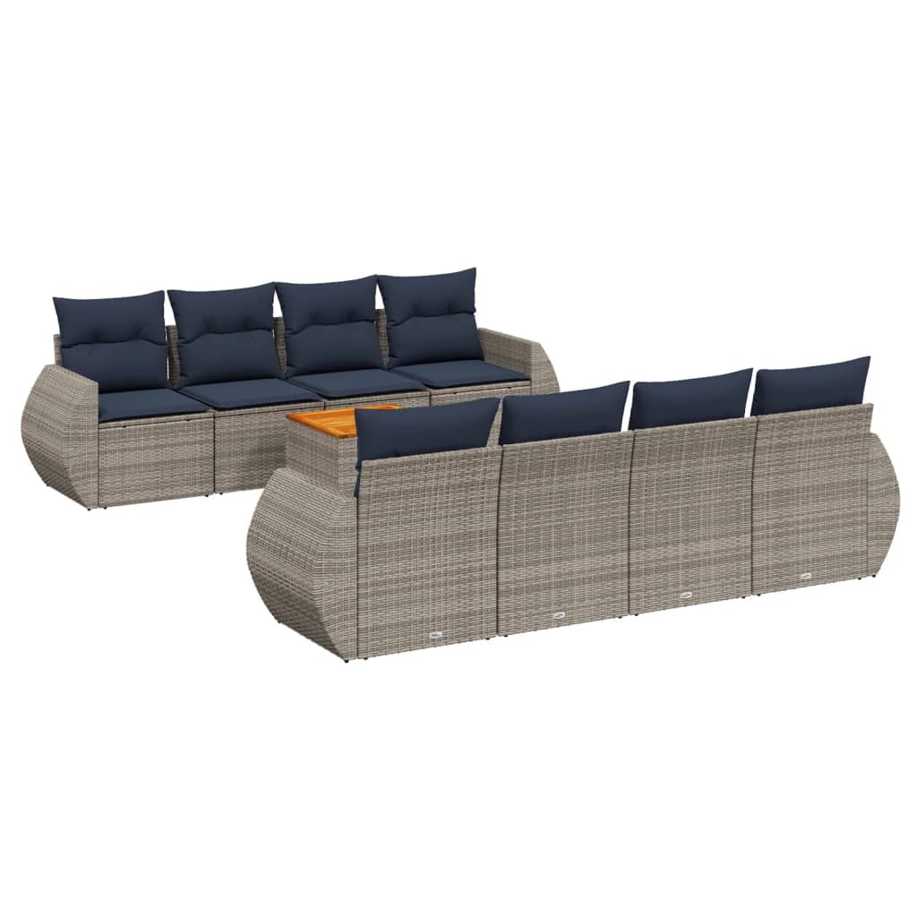 9-delige tuinbankset met kussens, grijs polyrotan is nu te koop bij PeponiXL, paradijselijk wonen!