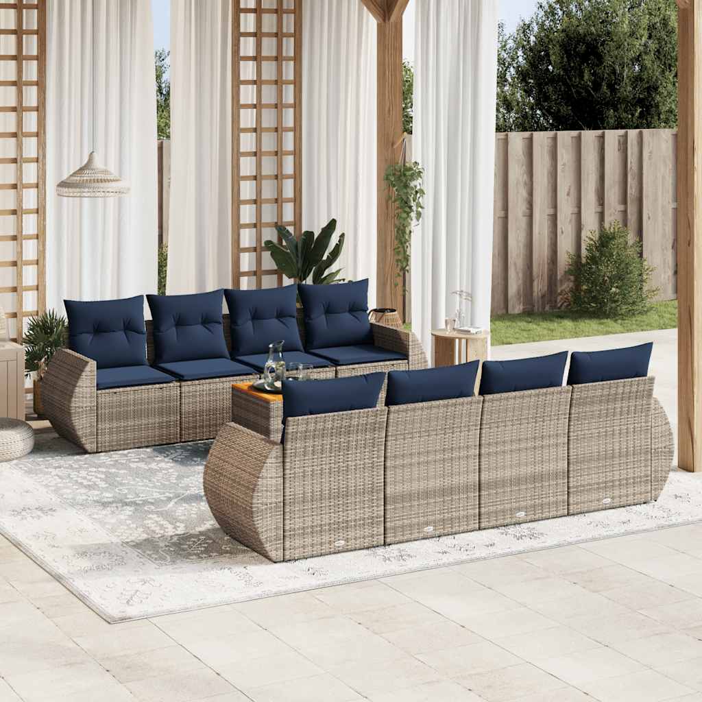 9-delige tuinbankset met kussens, grijs polyrotan is nu te koop bij PeponiXL, paradijselijk wonen!
