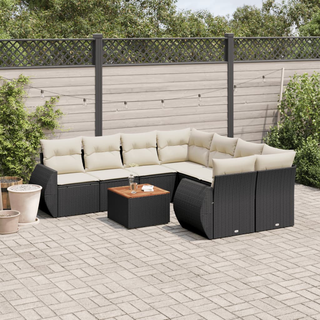 9-delige Loungeset met kussens poly rattan zwart is nu te koop bij PeponiXL, paradijselijk wonen!