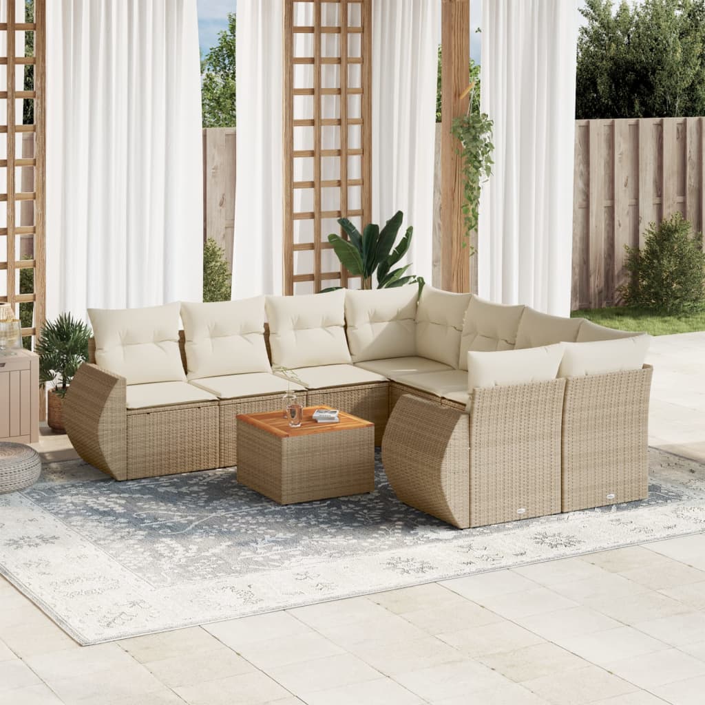 9-delige Loungeset met kussens poly rattan beige is nu te koop bij PeponiXL, paradijselijk wonen!