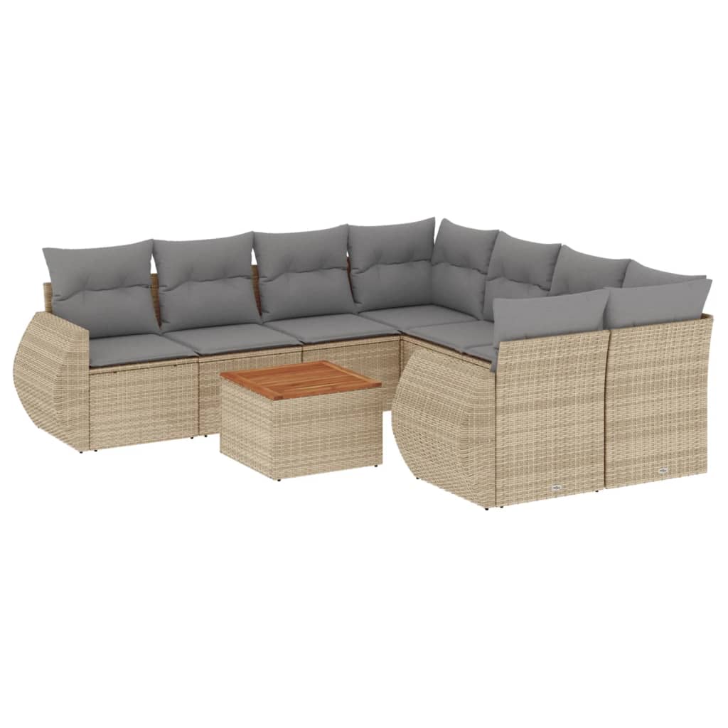 9-delige Loungeset met kussens poly rattan beige is nu te koop bij PeponiXL, paradijselijk wonen!