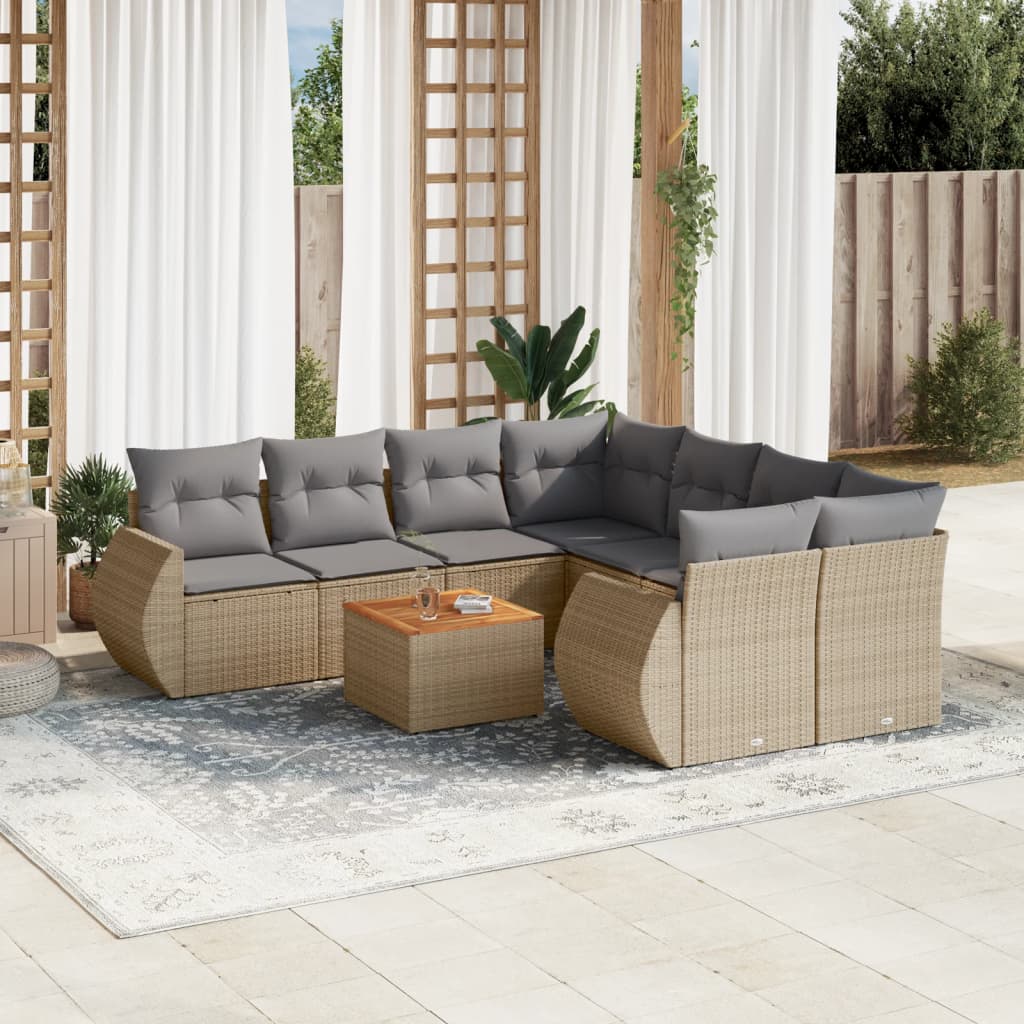 9-delige Loungeset met kussens poly rattan beige is nu te koop bij PeponiXL, paradijselijk wonen!