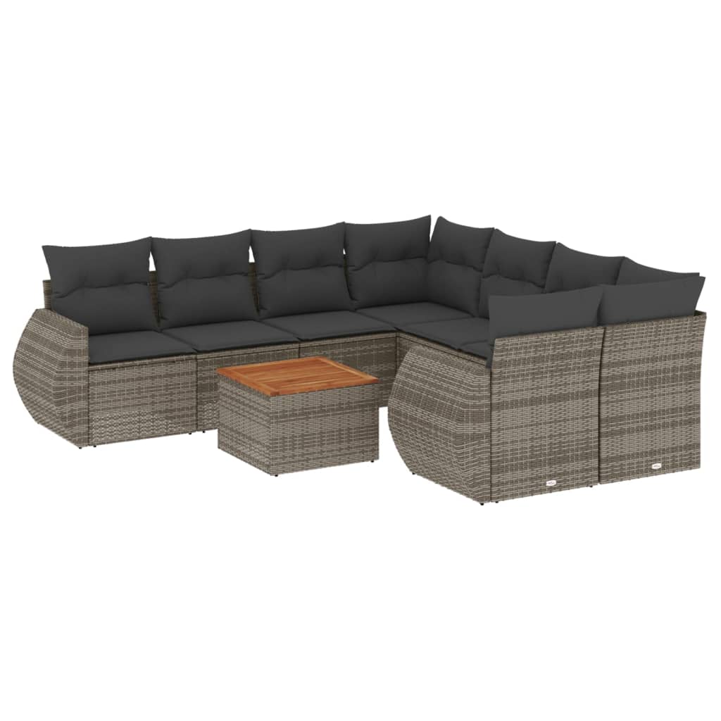 9-delige Loungeset met kussens poly rattan grijs is nu te koop bij PeponiXL, paradijselijk wonen!