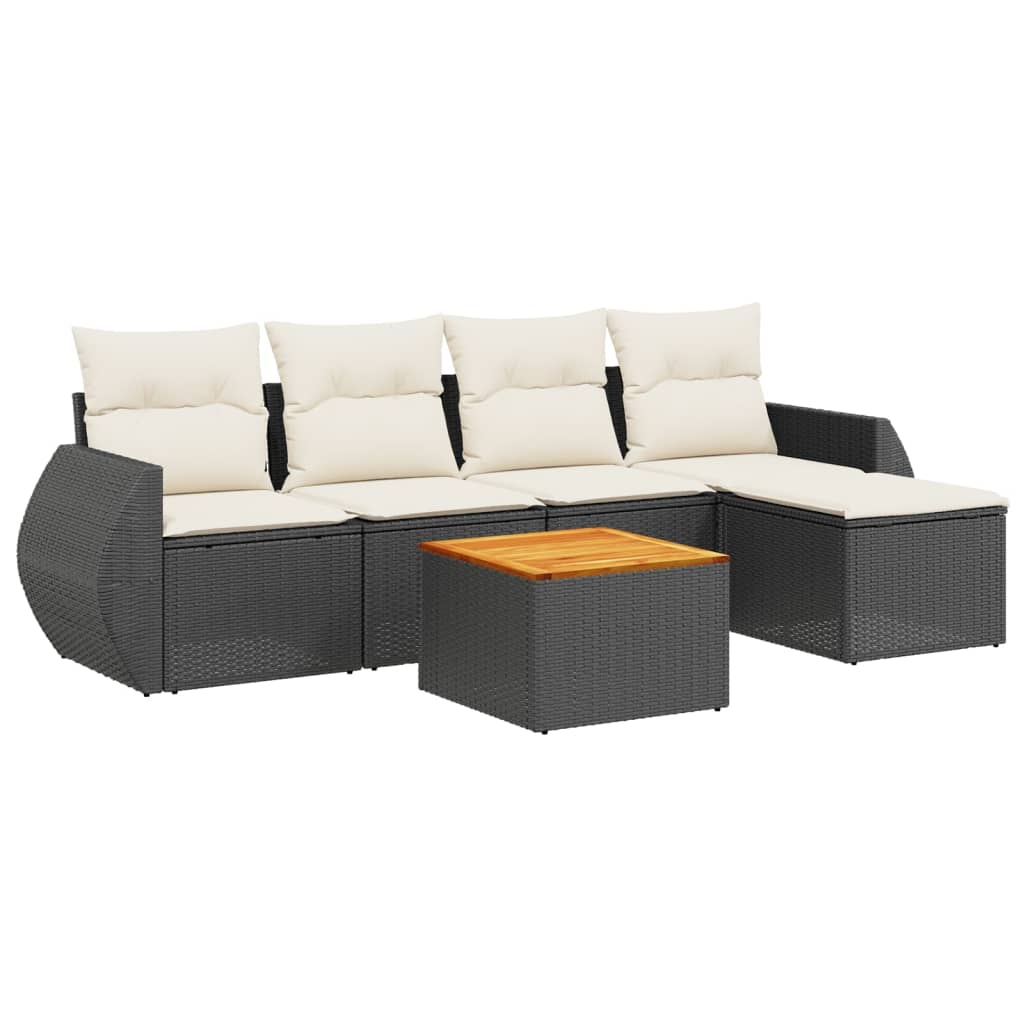 6-delige Loungeset met kussens poly rattan zwart is nu te koop bij PeponiXL, paradijselijk wonen!