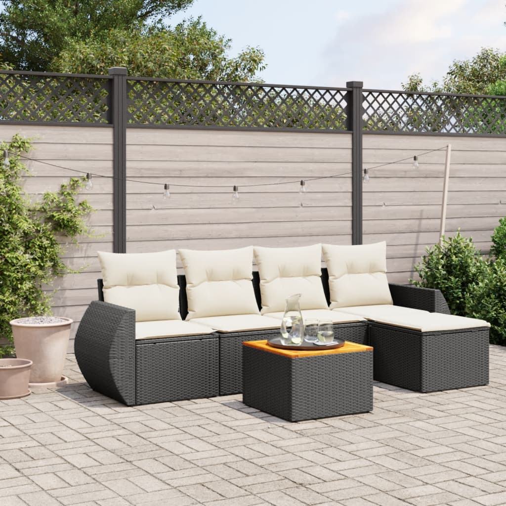6-delige Loungeset met kussens poly rattan zwart is nu te koop bij PeponiXL, paradijselijk wonen!