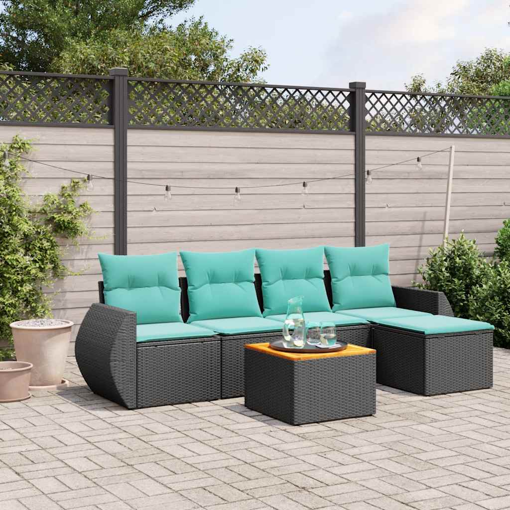 6-delige tuinbankset met kussens van zwart polyrotan is nu te koop bij PeponiXL, paradijselijk wonen!