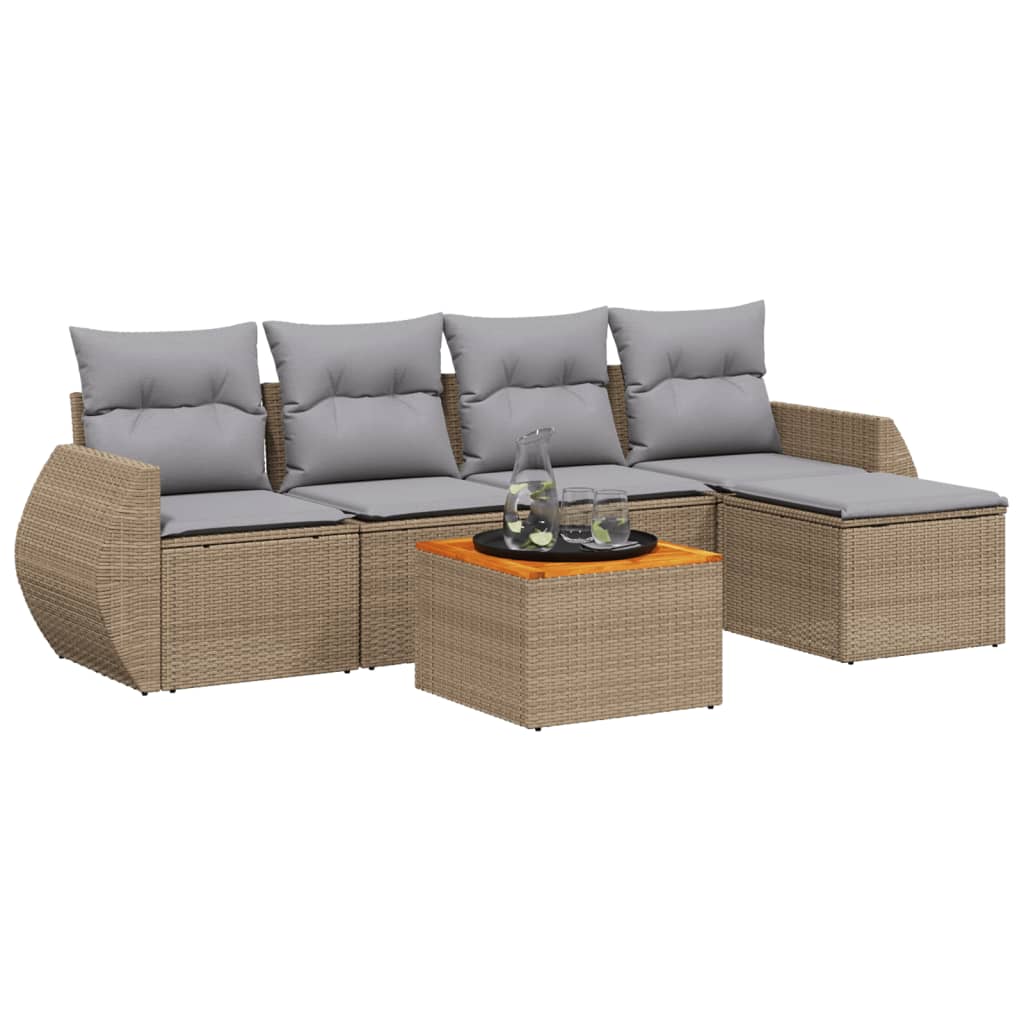 6-delige Loungeset met kussens poly rattan beige is nu te koop bij PeponiXL, paradijselijk wonen!