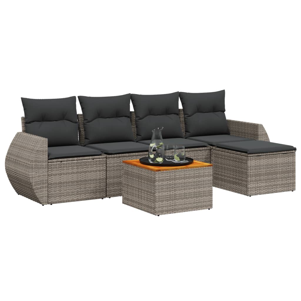 6-delige Loungeset met kussens poly rattan grijs is nu te koop bij PeponiXL, paradijselijk wonen!