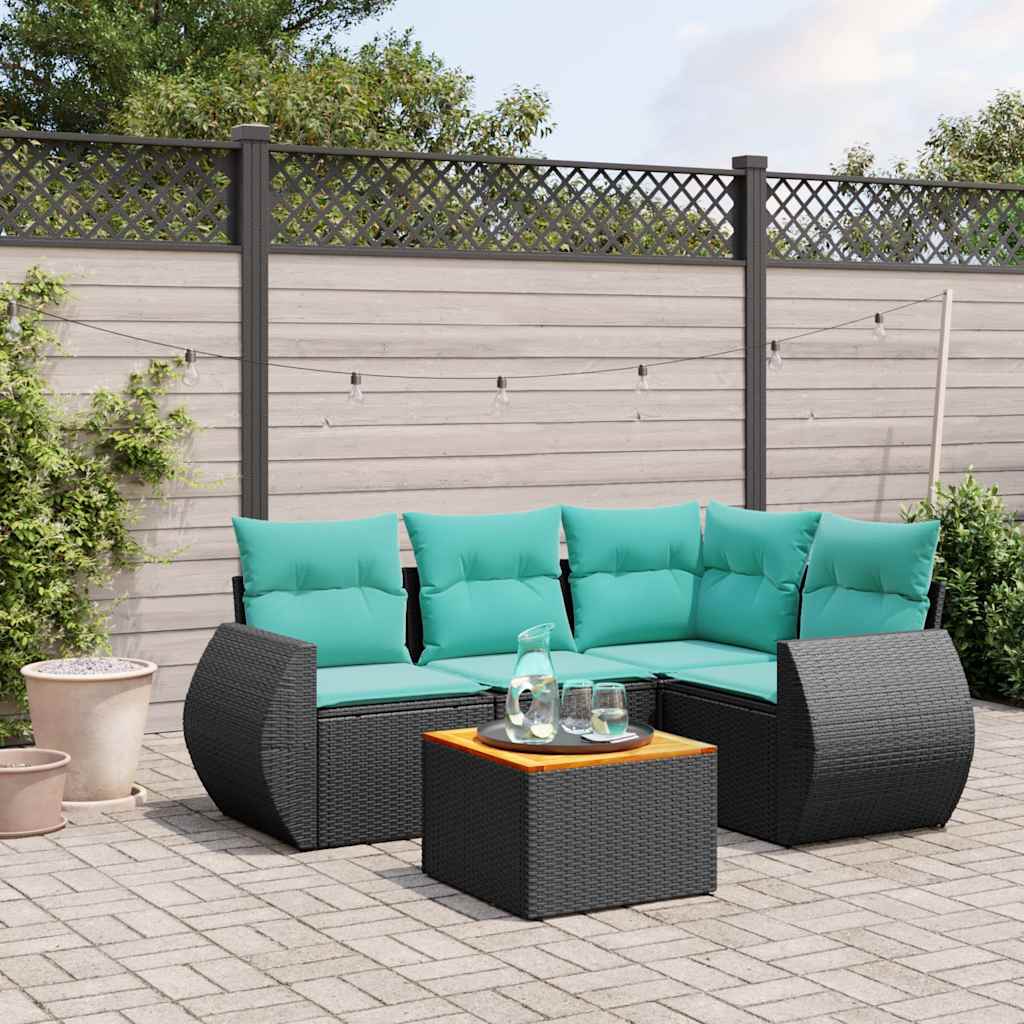 5-delige tuinbankset met kussens van zwart polyrotan is nu te koop bij PeponiXL, paradijselijk wonen!