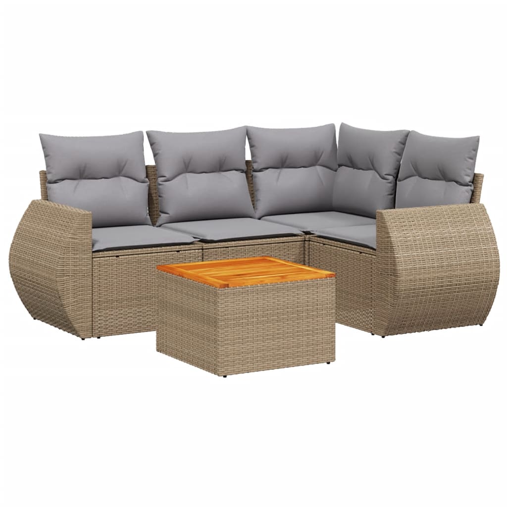 5-delige Loungeset met kussens poly rattan beige is nu te koop bij PeponiXL, paradijselijk wonen!