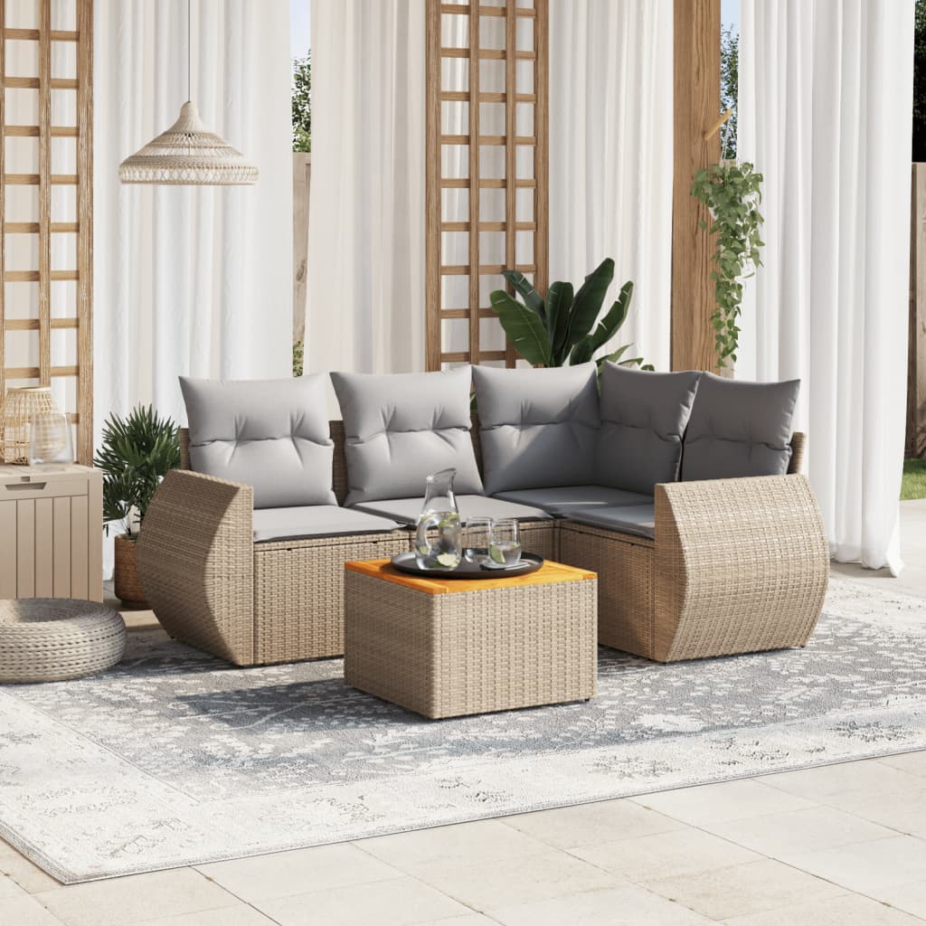 5-delige Loungeset met kussens poly rattan beige is nu te koop bij PeponiXL, paradijselijk wonen!