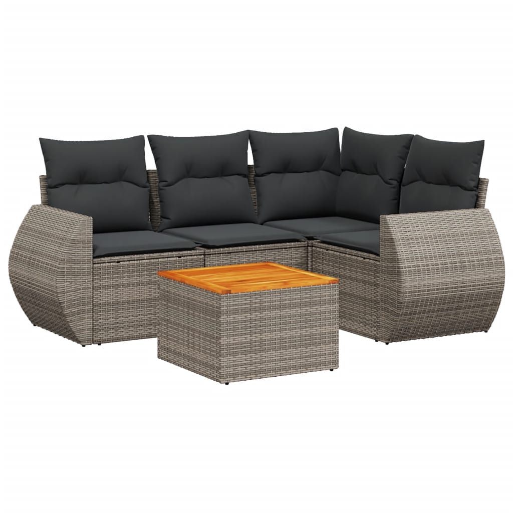5-delige Loungeset met kussens poly rattan grijs is nu te koop bij PeponiXL, paradijselijk wonen!
