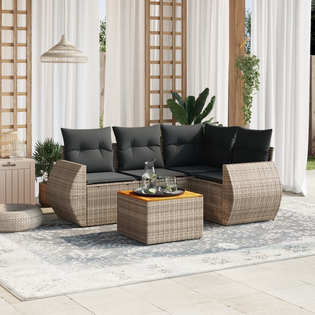 5-delige Loungeset met kussens poly rattan grijs is nu te koop bij PeponiXL, paradijselijk wonen!