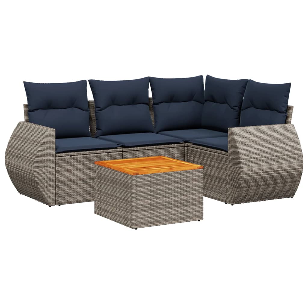 5-delige tuinbankset met kussens, grijs polyrotan is nu te koop bij PeponiXL, paradijselijk wonen!