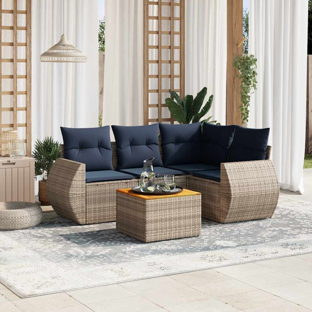 5-delige tuinbankset met kussens, grijs polyrotan is nu te koop bij PeponiXL, paradijselijk wonen!