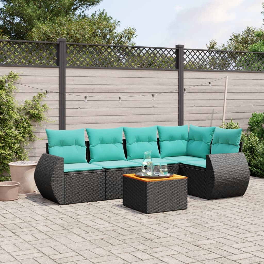 6-delige tuinbankset met kussens van zwart polyrotan is nu te koop bij PeponiXL, paradijselijk wonen!