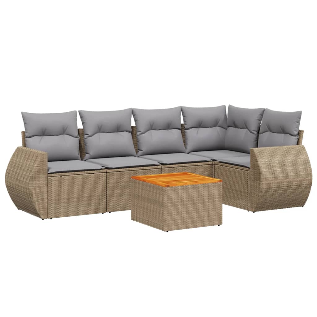 6-delige Loungeset met kussens poly rattan beige is nu te koop bij PeponiXL, paradijselijk wonen!