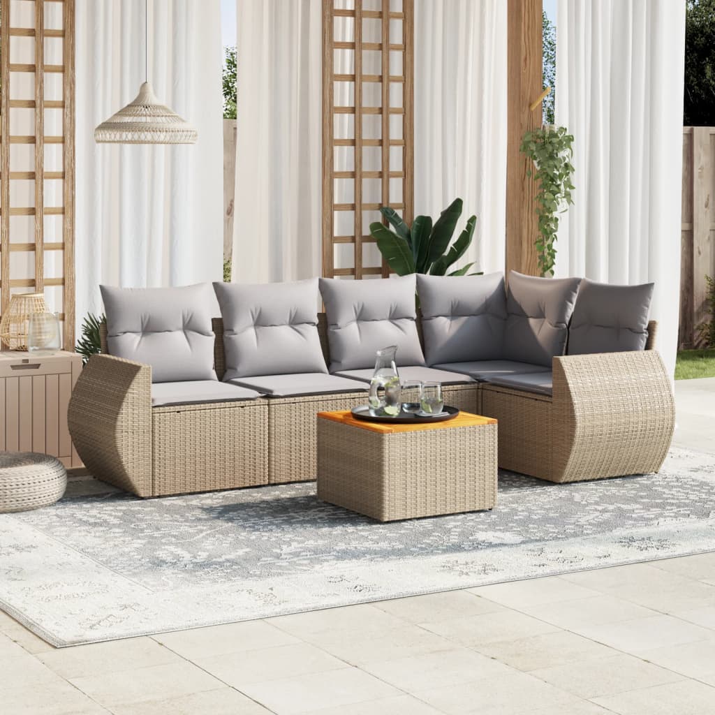 6-delige Loungeset met kussens poly rattan beige is nu te koop bij PeponiXL, paradijselijk wonen!