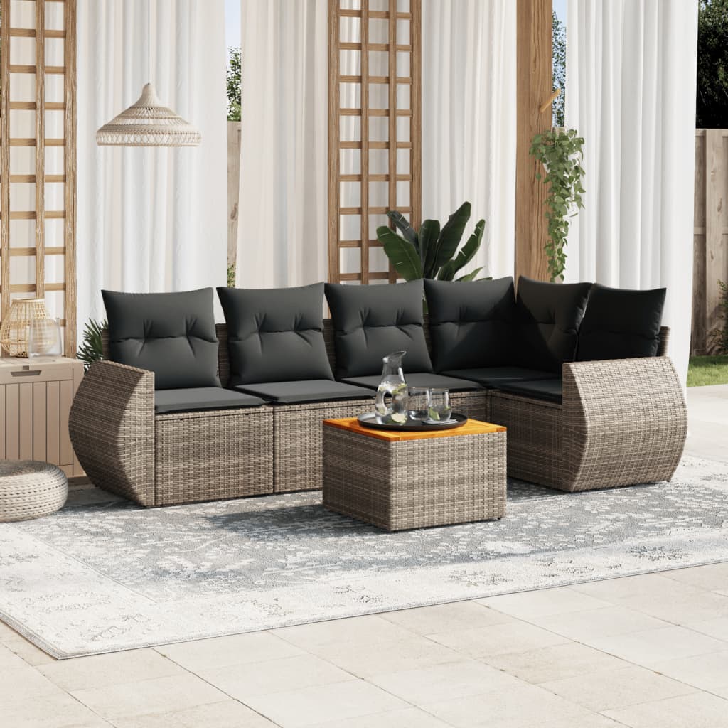 6-delige Loungeset met kussens poly rattan grijs is nu te koop bij PeponiXL, paradijselijk wonen!