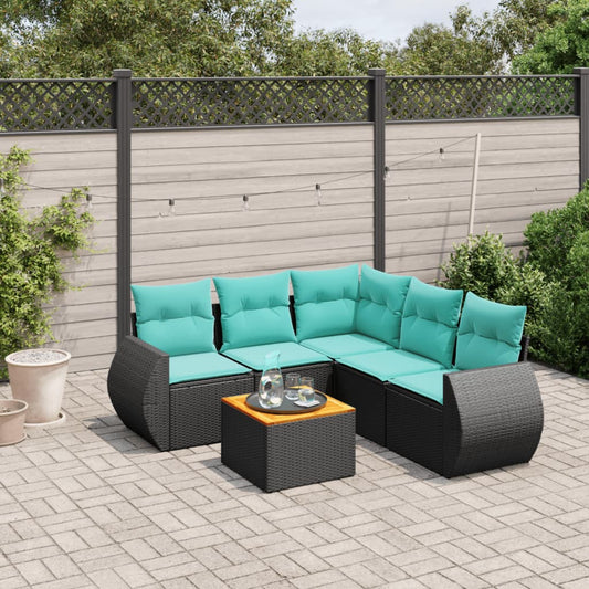 6-delige tuinbankset met kussens van zwart polyrotan is nu te koop bij PeponiXL, paradijselijk wonen!
