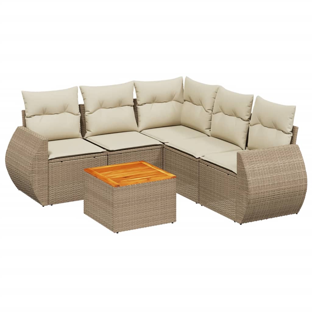 6-delige Loungeset met kussens poly rattan beige