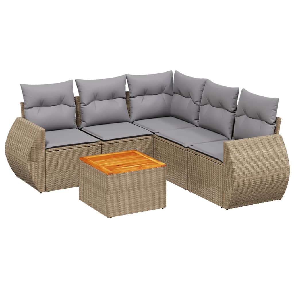 6-delige Loungeset met kussens poly rattan beige is nu te koop bij PeponiXL, paradijselijk wonen!