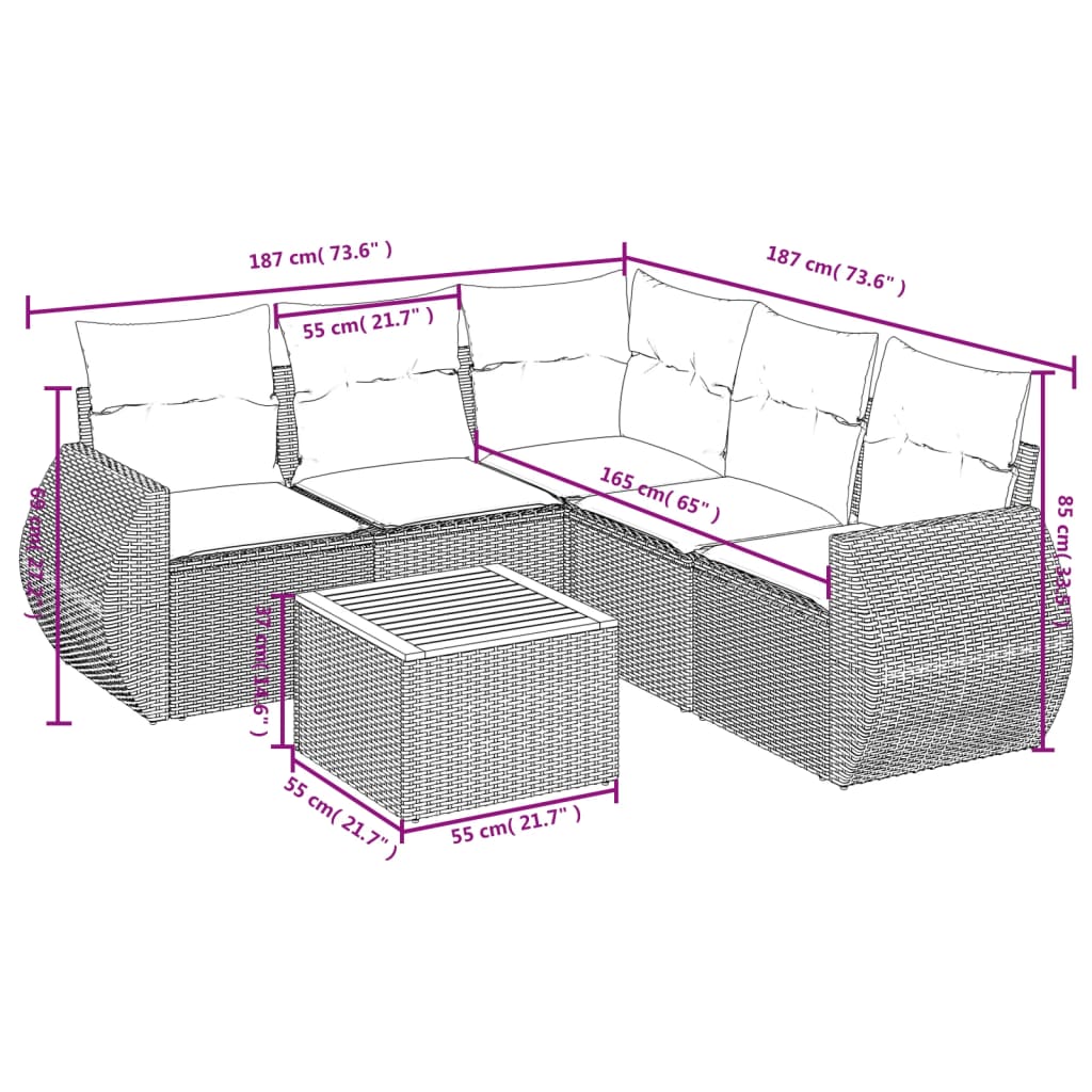 6-delige Loungeset met kussens poly rattan beige is nu te koop bij PeponiXL, paradijselijk wonen!