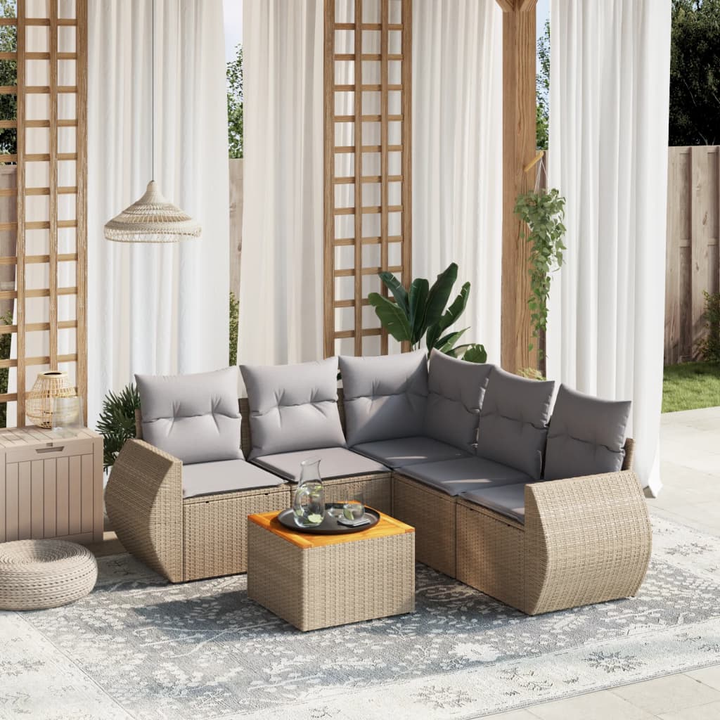 6-delige Loungeset met kussens poly rattan beige is nu te koop bij PeponiXL, paradijselijk wonen!