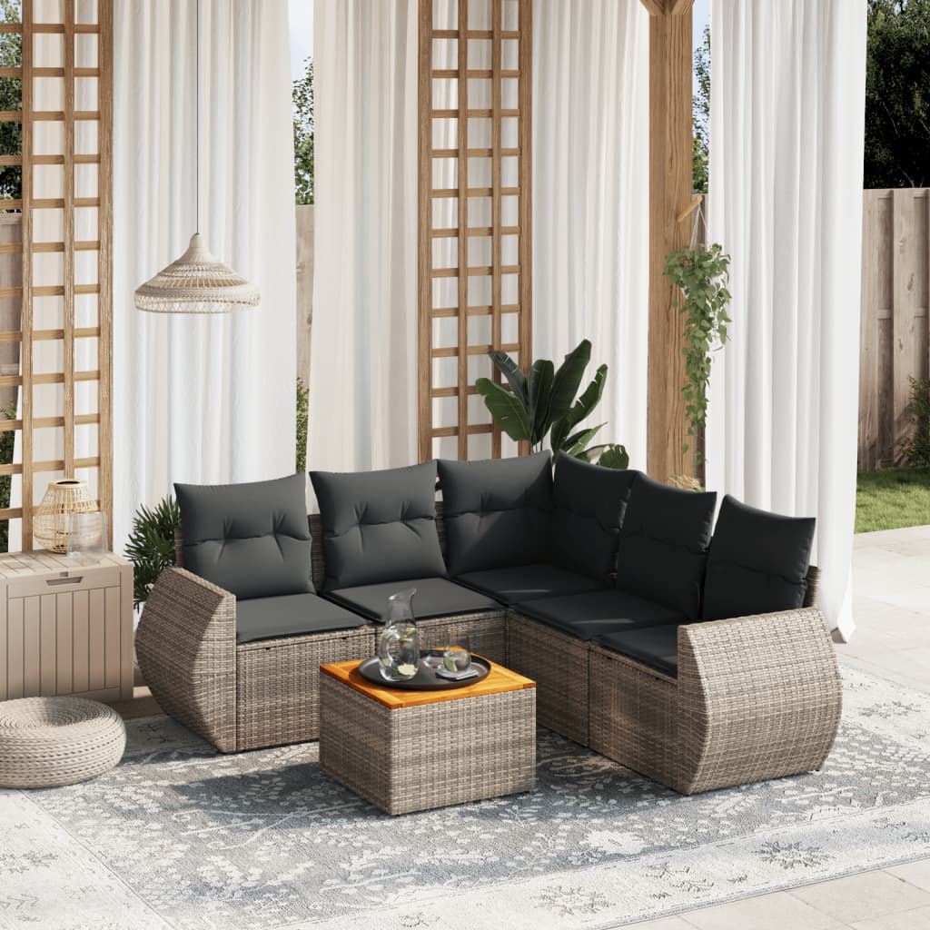 6-delige Loungeset met kussens poly rattan grijs is nu te koop bij PeponiXL, paradijselijk wonen!