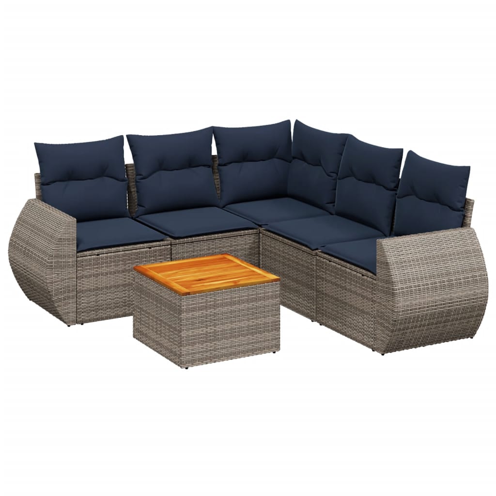 6-delige tuinbankset met kussens, grijs polyrotan is nu te koop bij PeponiXL, paradijselijk wonen!