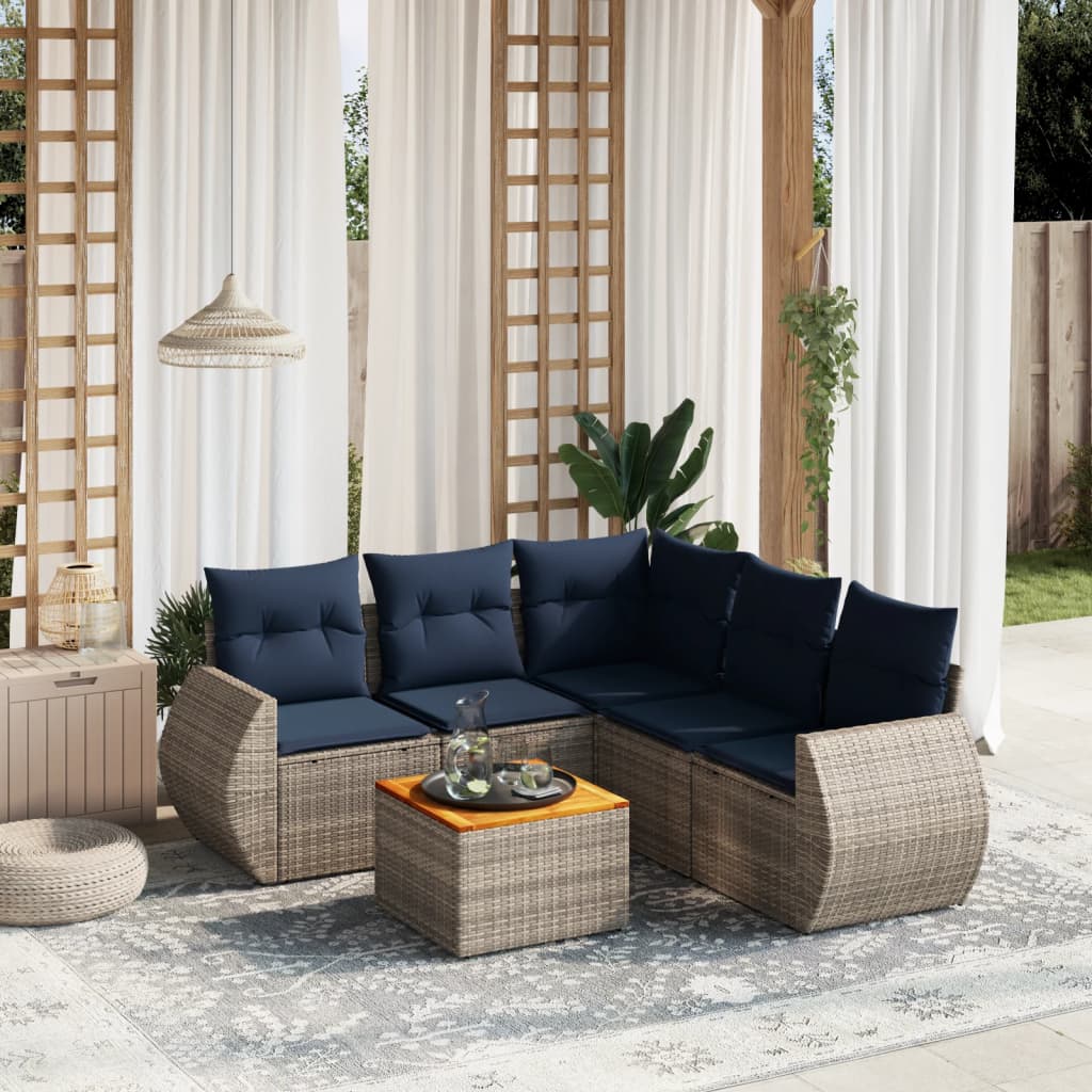 6-delige tuinbankset met kussens, grijs polyrotan is nu te koop bij PeponiXL, paradijselijk wonen!