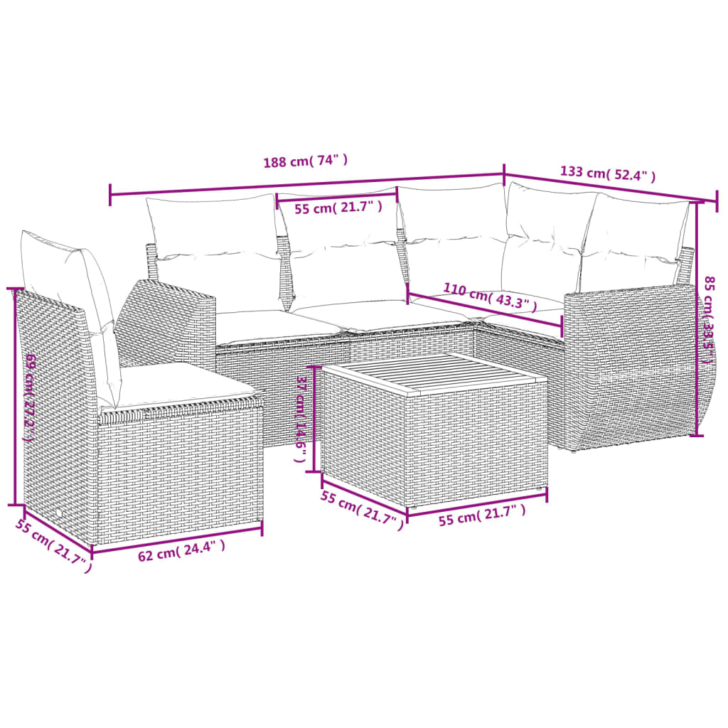 6-delige tuinbankset met kussens van zwart polyrotan is nu te koop bij PeponiXL, paradijselijk wonen!
