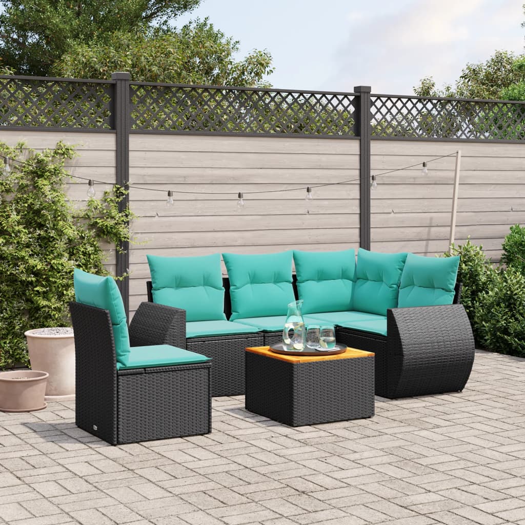 6-delige tuinbankset met kussens van zwart polyrotan is nu te koop bij PeponiXL, paradijselijk wonen!