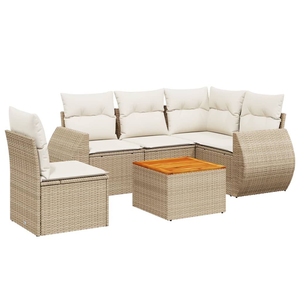 6-delige Loungeset met kussens poly rattan beige is nu te koop bij PeponiXL, paradijselijk wonen!