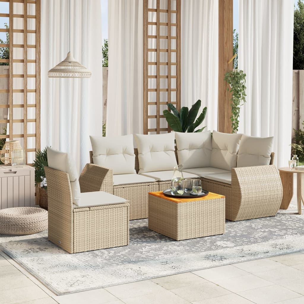 6-delige Loungeset met kussens poly rattan beige is nu te koop bij PeponiXL, paradijselijk wonen!