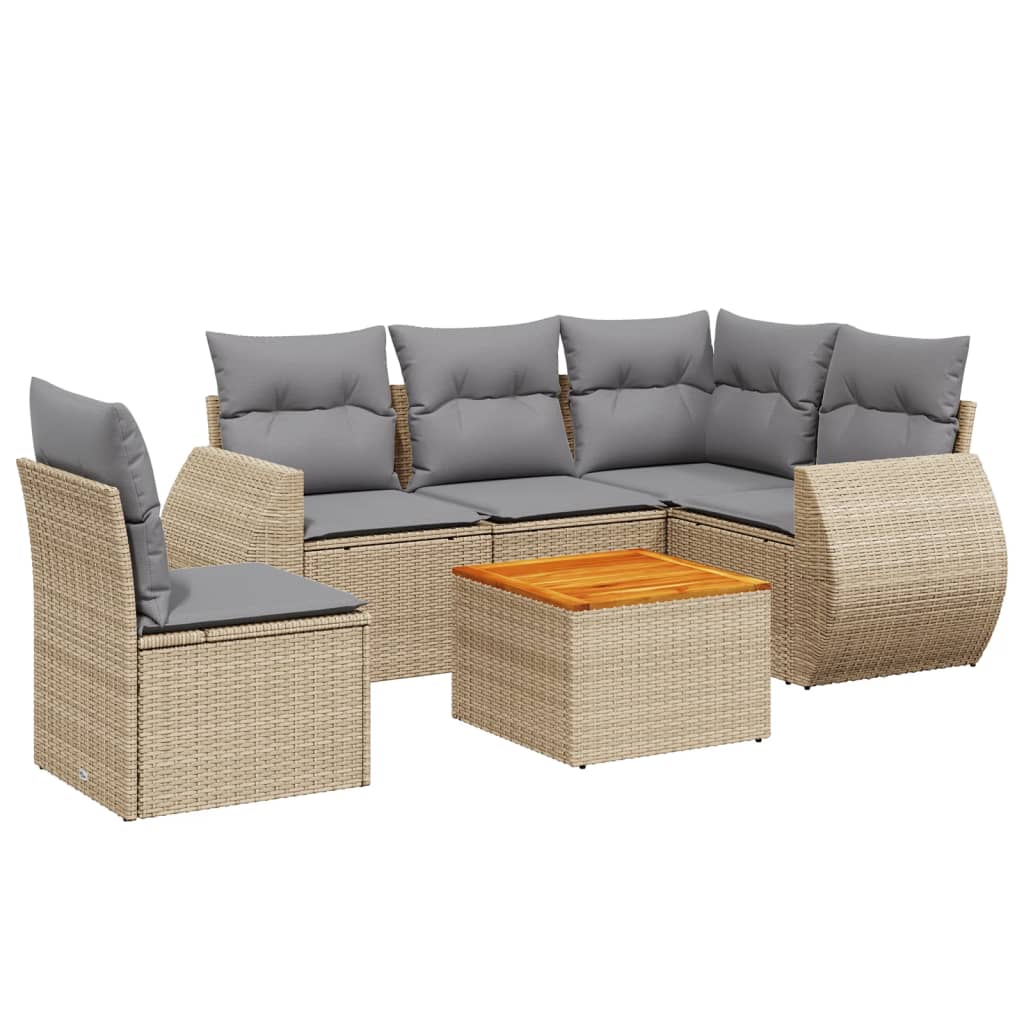 6-delige Loungeset met kussens poly rattan beige is nu te koop bij PeponiXL, paradijselijk wonen!