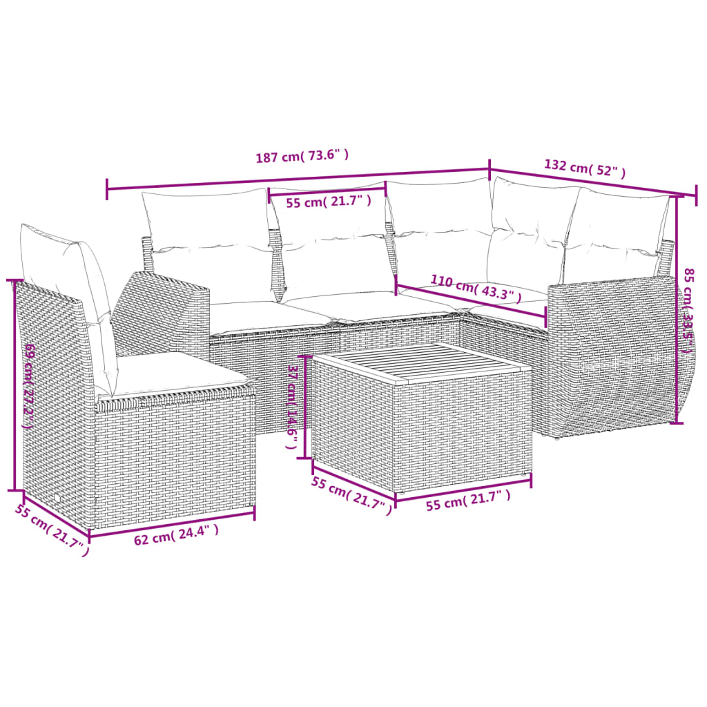 6-delige Loungeset met kussens poly rattan beige is nu te koop bij PeponiXL, paradijselijk wonen!