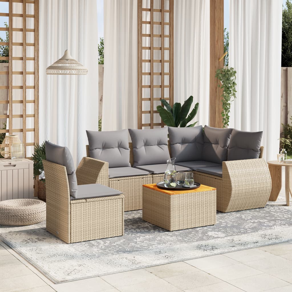 6-delige Loungeset met kussens poly rattan beige is nu te koop bij PeponiXL, paradijselijk wonen!