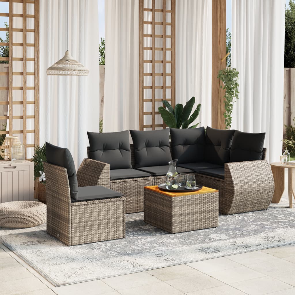 6-delige Loungeset met kussens poly rattan grijs is nu te koop bij PeponiXL, paradijselijk wonen!