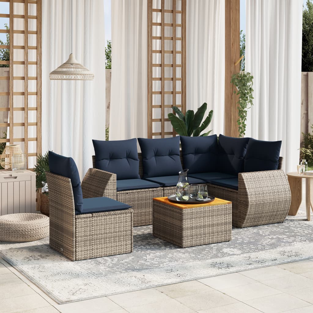 6-delige tuinbankset met kussens, grijs polyrotan is nu te koop bij PeponiXL, paradijselijk wonen!