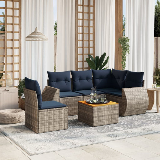 6-delige tuinbankset met kussens, grijs polyrotan is nu te koop bij PeponiXL, paradijselijk wonen!